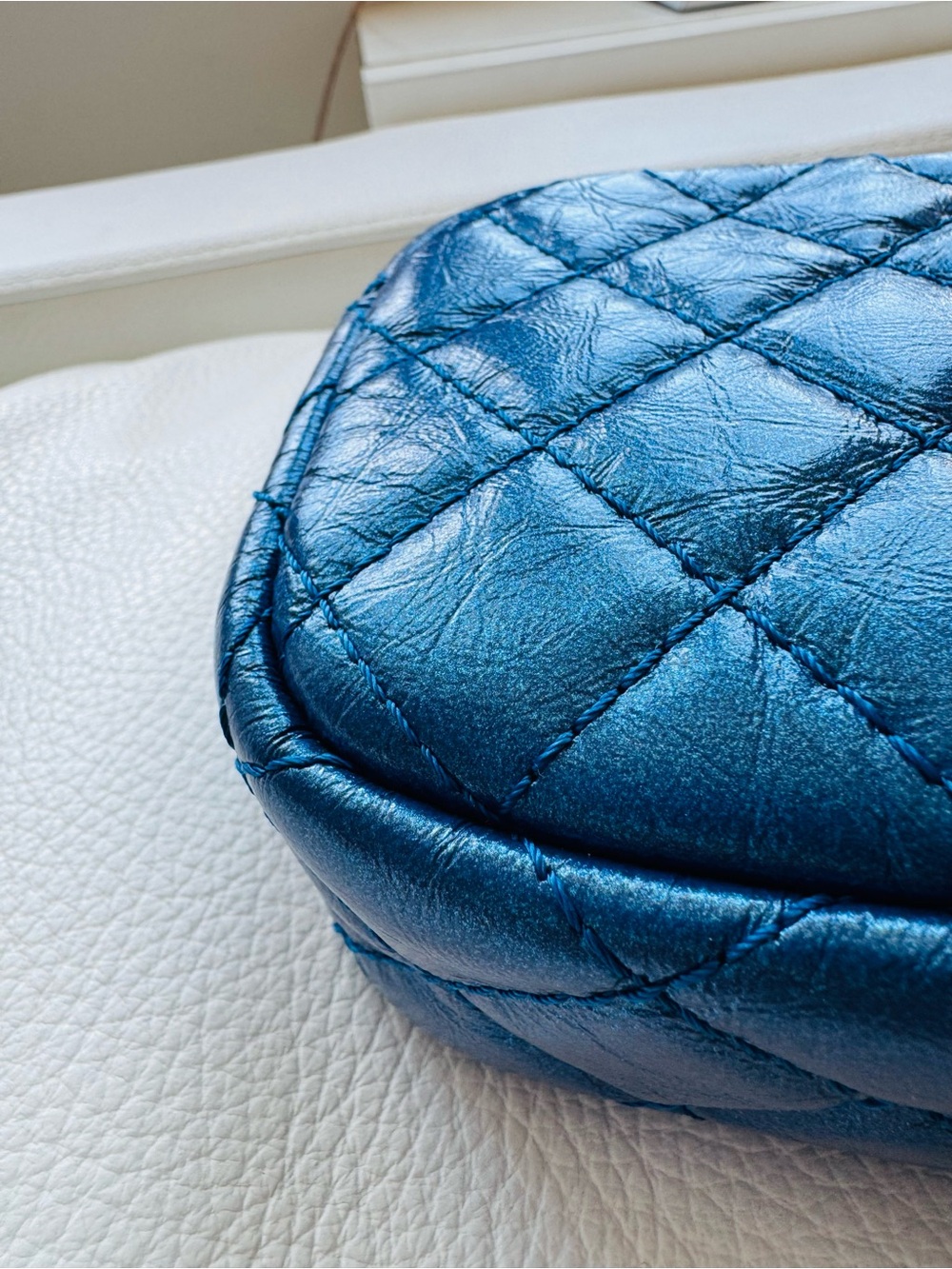 Chanel Mini 2.55 Reissue Quilted Metallic Blue Crossbody Bag with Gold Chain - Picture 14 of 16
